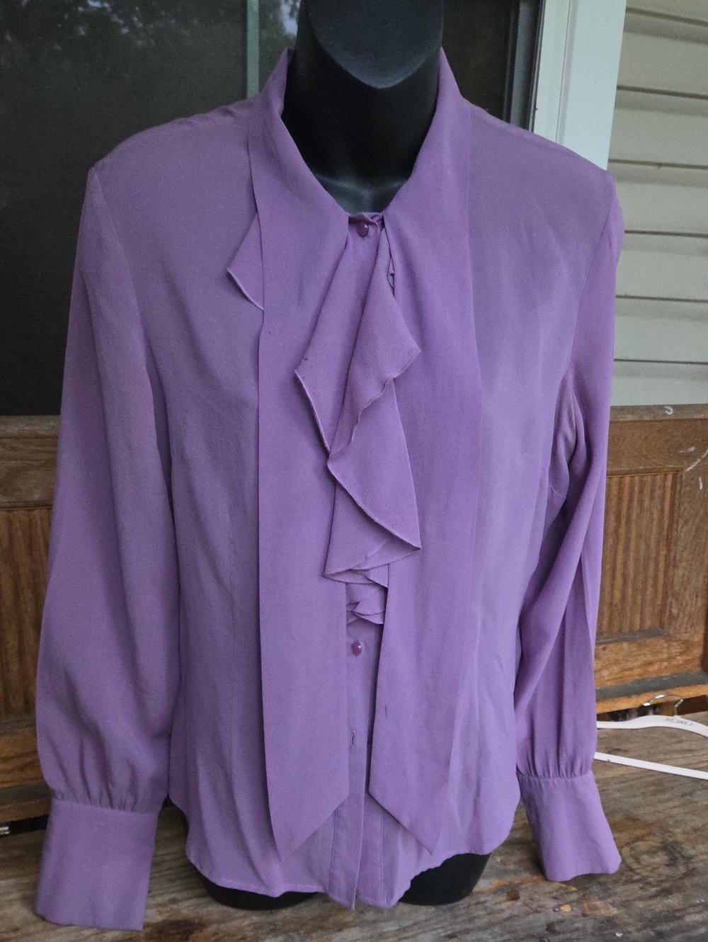 Bebe,silk/spandex,Lavender Ruffle Front Blouse